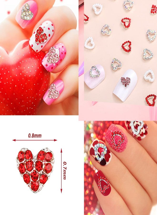 Leelosp 60 Pieces Valentines Day 3D Heart Nail Charms Heart Rhinestone Art Decals Love Crystal Gems Alloy Diamonds Decor for Valentine‘s Day Women DIY Nail Jewelry Accessories(Novel Style) - Image 4